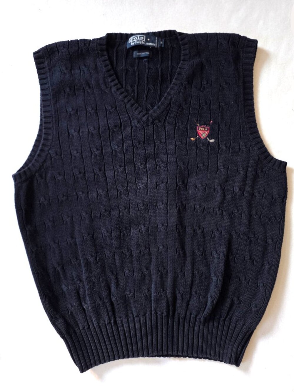 Ralph Lauren Polo Golf Sweater Vest Men’s M Pullover Navy Cable Club Crest Logo